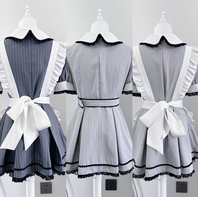 Shorts Pan Grau Weiß Kei Streifen Kragen Maid mit und Set Peter Jirai Top