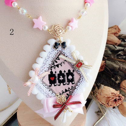 Alice in 2 Necklace Options And Pendant Beaded Bowknot Star Vibes Pink Wonderland Details