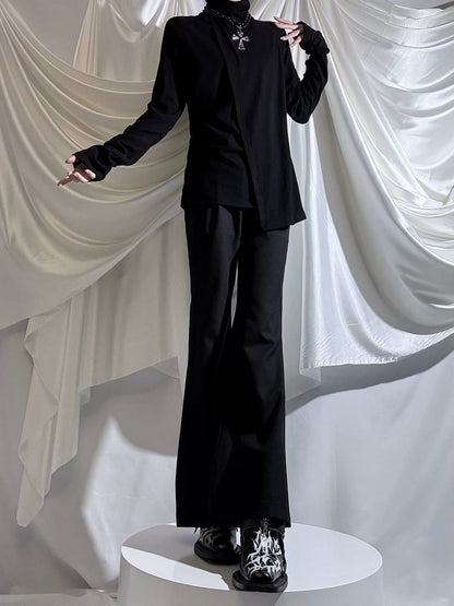 Top Long Lolita Slim-fitting Black Ouji Design Mock Collar Sleeve