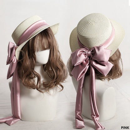 Detachable Lolita Sweet Bowknot Options Double-Layer Straw Color Hat 9 With