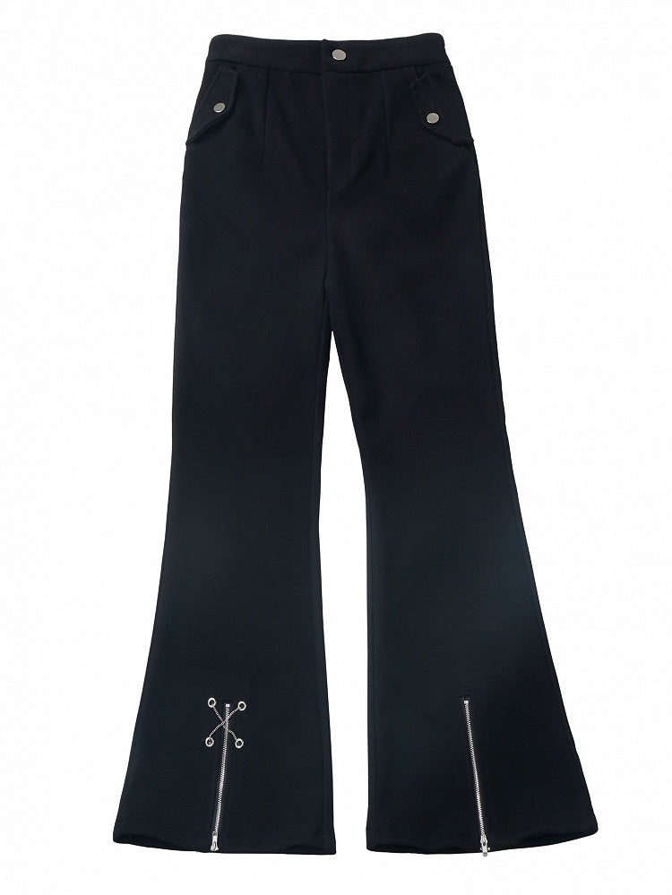 Schwarze Fischschwanzhose mit überkreuzten Ketten-Reißverschlüssen an den Bündchen