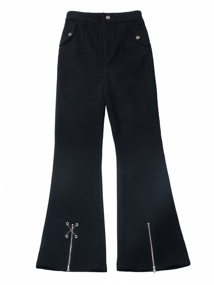 Schwarze Fischschwanzhose mit überkreuzten Ketten-Reißverschlüssen an den Bündchen