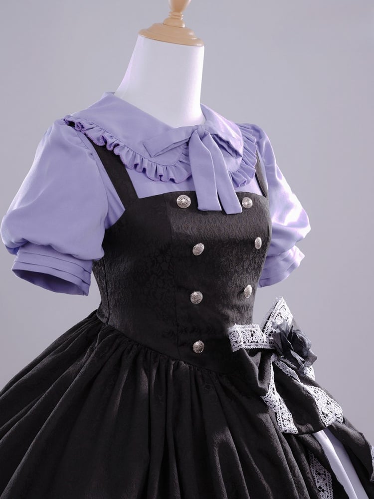 Love, Chunibyo &amp; Other Delusions Takanashi Rikka Lila Hemd mit schwarzem Kleid Lolita-Stil Cosplay Kostüm Komplettset