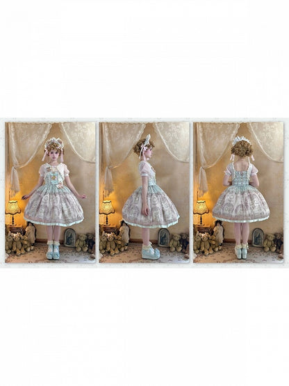 Rose & Mint Short Sleeve OP Gown with Bear Motif - Lunethe