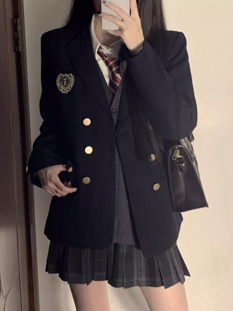 Pattern Dark JK Skirt Pleated Uniform 39CM Plaid Gray