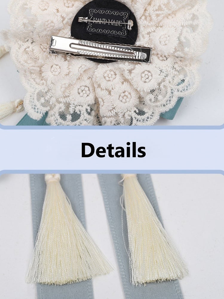 Tassel Dusty Green/Dusty Lace Flower Bowknot Lolita Blue Brooch/Hairclip