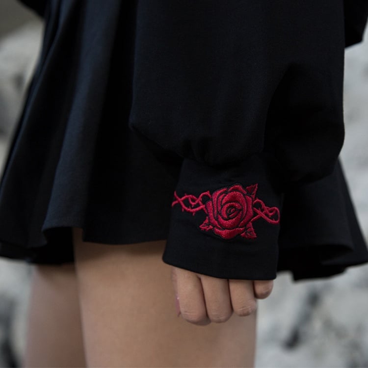Red Gothic Collar and Sailor Sweatshirt: Rose Dark Ornate Black Romance Thorn Embroidery