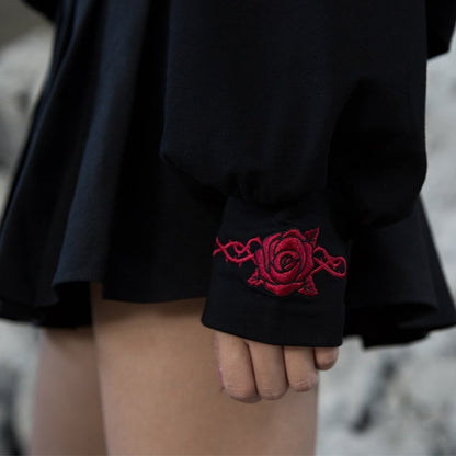 Red Gothic Collar and Sailor Sweatshirt: Rose Dark Ornate Black Romance Thorn Embroidery