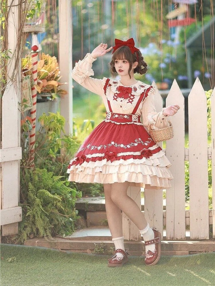 Sweet Bowknot with Strawberry Accents Red Lolita KC Wine