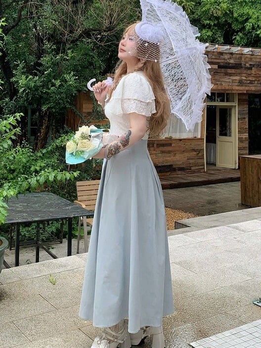 Elegant Blue White Heart Crystal Bowknot Long Dress - Hard Candy