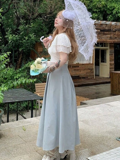 Elegant Blue White Heart Crystal Bowknot Long Dress - Hard Candy