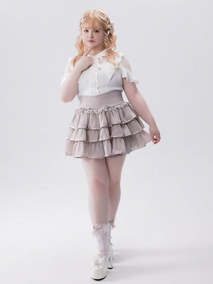 Dusty Pink High-Waist Ruffle Skirt with Shorts Liner - Fluffy Heart
