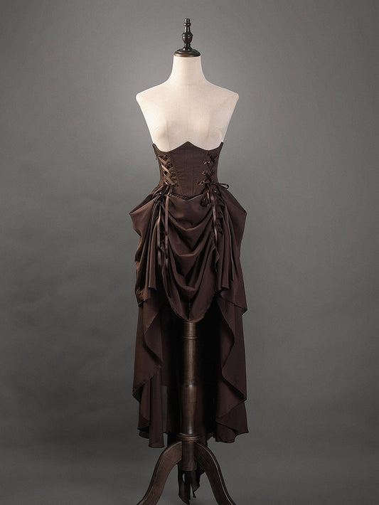 ブラウンのアンダーバストハイウエストコルセットベルト