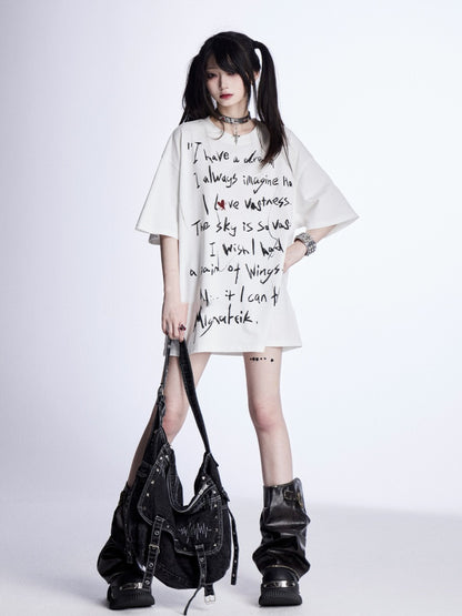 White Graffiti Letter Print Loose T-Shirt
