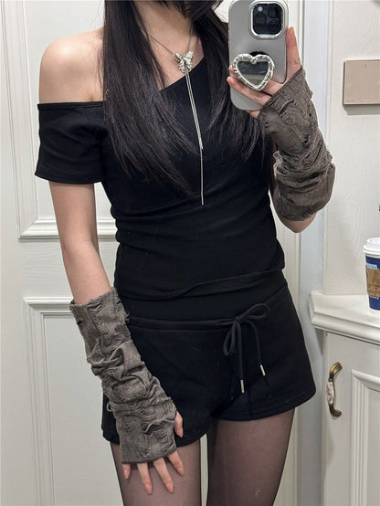 Sleeves Wasteland Distressed Style Design Arm Retro Y2K with