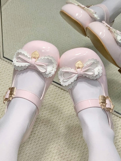 Multi-layer Cake Bows Light Pink Buckle Low Heels with Sweet