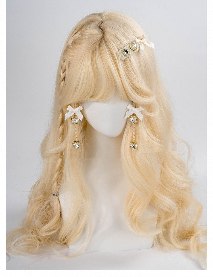 Kei Rhinestones / Dusty Pink Bow Ear Jirai Beaded | Clips White Heart Black Chain with