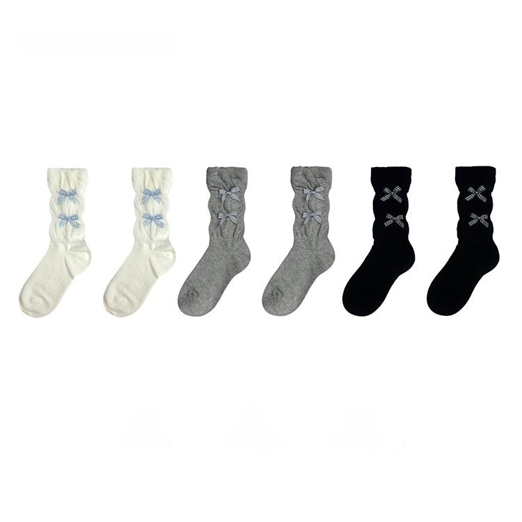 Bowknot Socks Slimming Black/White/Gray Breathable Decorated