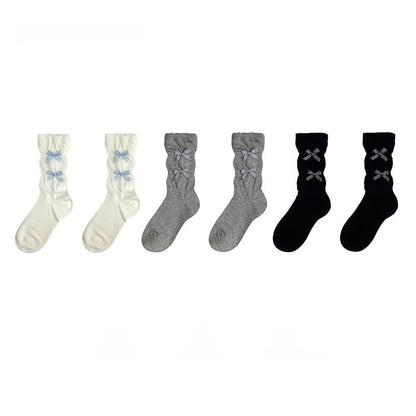 Bowknot Socks Slimming Black/White/Gray Breathable Decorated