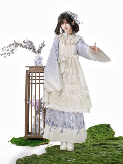 and White Purple Lolita Top Gradient Cross-Collar