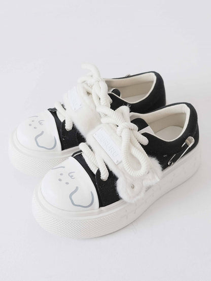 Print White Puppy Y2K Black Shoes Platform -