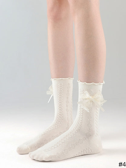 Decoration Bow with White Lace Socks 5 Trim Options Cotton Lolita