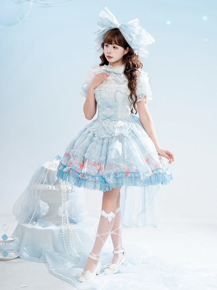 Robe bouffante en dentelle imprimée poisson rouge - Mewroco
