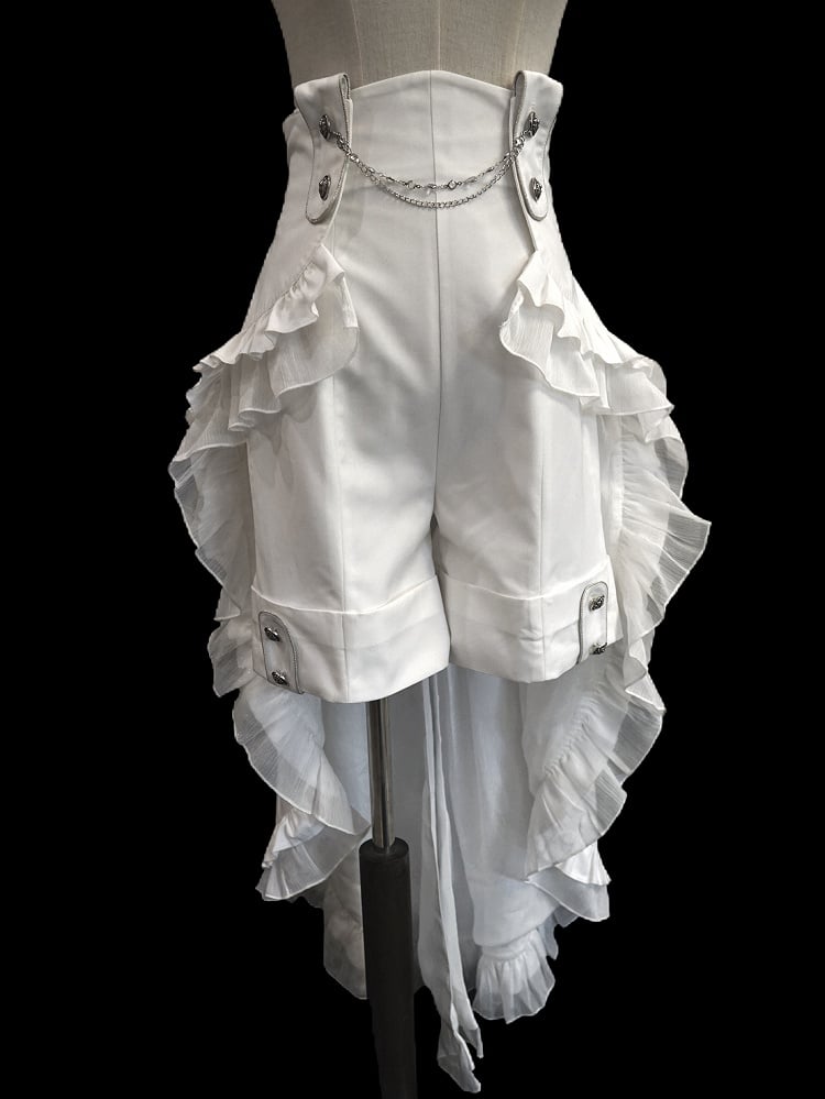 Aristocrat Hohe abnehmbare Schleppe mit Rüschen Lolita Taille Mode Weiße Ouji Shorts Cascading