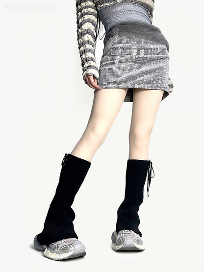 Black/White/Gray Knitted Warmers Flared Leg Strappy