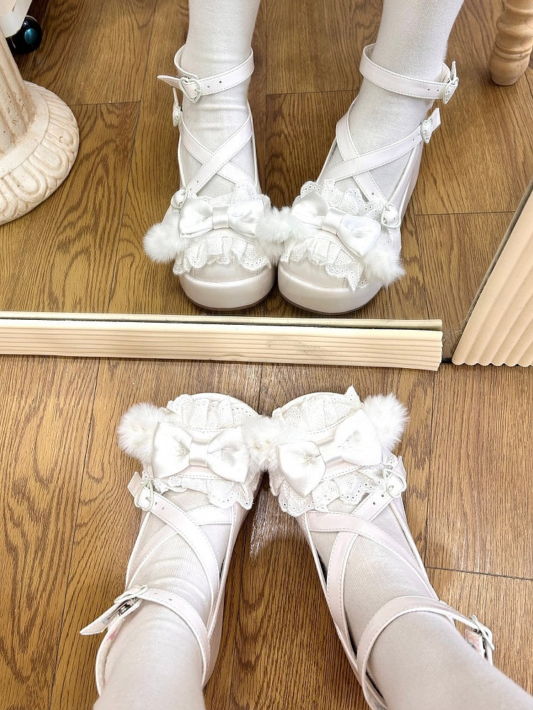 White Bow Top With Ear Pompon Decorated Plush at Design Platforms Crisscross Bunny