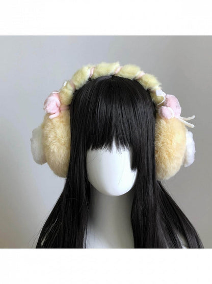 Yellow Plush Ear Warmers with Pink Bunny Charm - freetrader