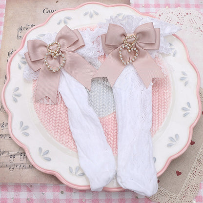 Cuff Color Pearl Kei Heart Lace Jirai Bowknot Socks Options 4