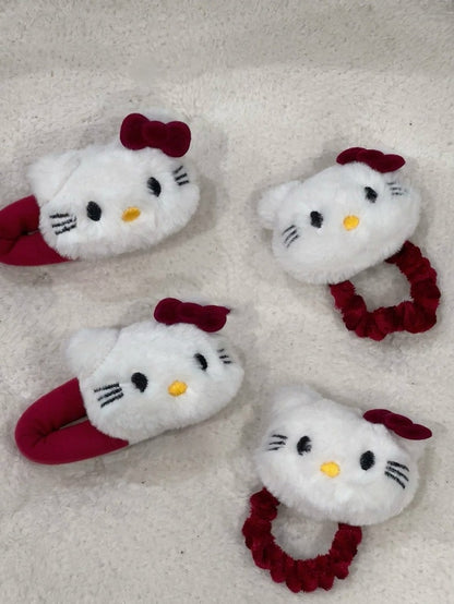 Red Kawaii Cat Hair Tie and Hairclip Set - IVONA boutique