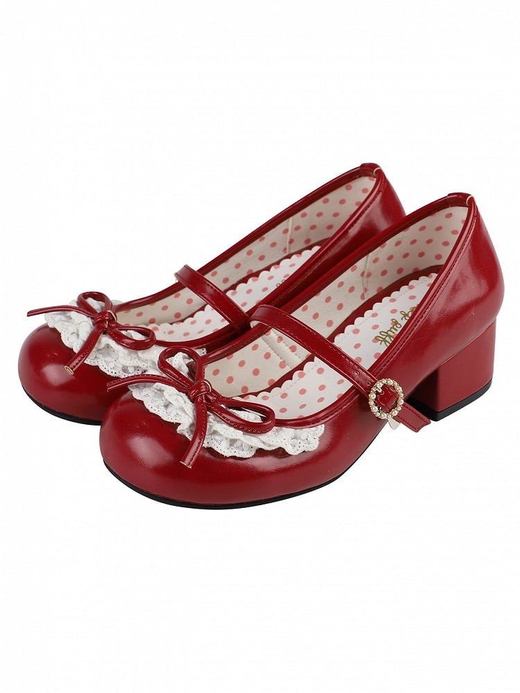 Round Bow Red Lace Janes Accent Mary Heels Toe Trim 2.2CM/4.3CM Knotted