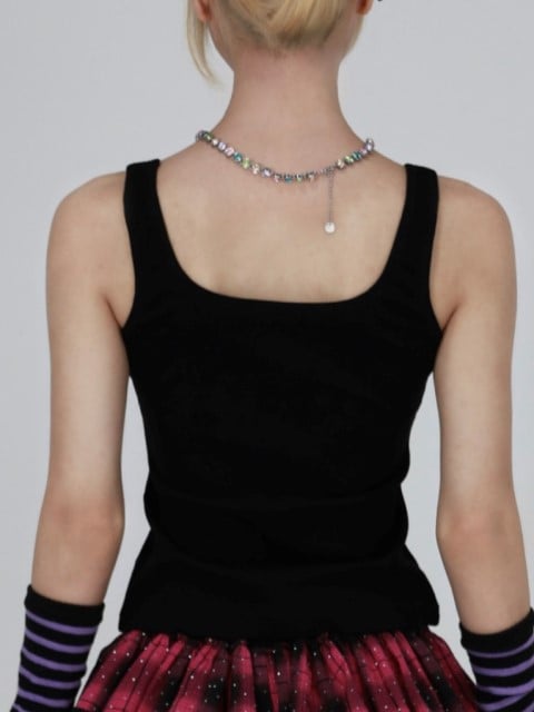 Black Tank with Red Plaid Bow  Rhinestone Crown – Gyaru Style