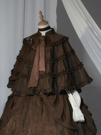 Brown Lolita Banded Cape Trims with Collar Ruffled