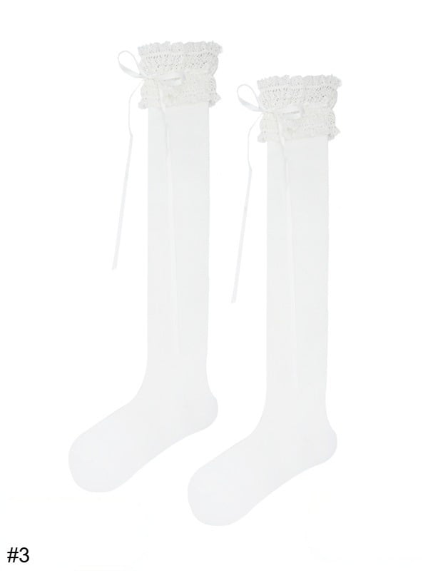 Lace Trim Overknee Stockings with Bowknot Details in 4 Options - ModaSwings