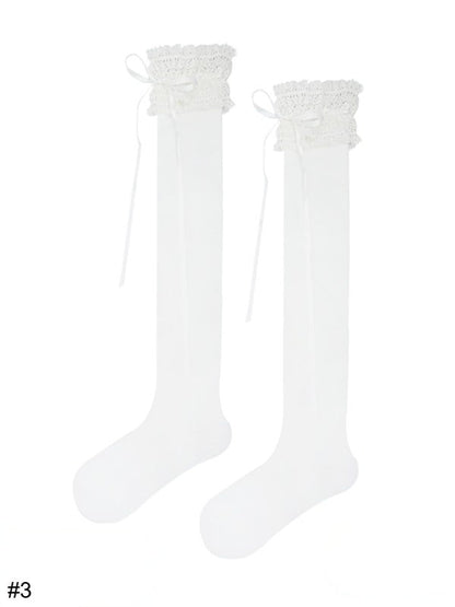 Lace Trim Overknee Stockings with Bowknot Details in 4 Options - ModaSwings