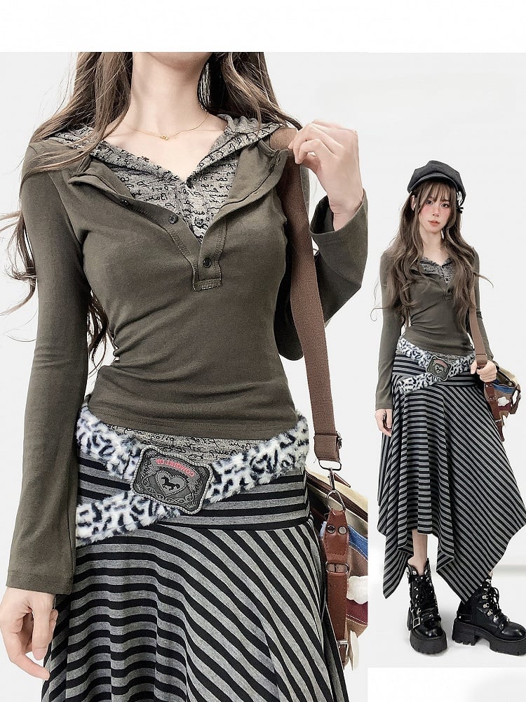 Punk Grün Zweiteiliger Top Hoodie Army Wasteland