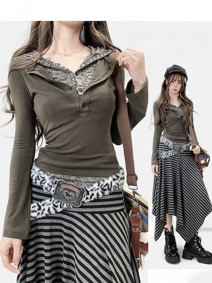 Punk Grün Zweiteiliger Top Hoodie Army Wasteland