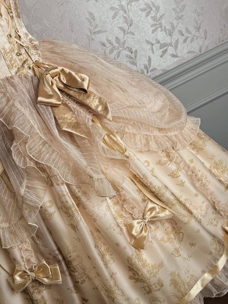 Drawstring Lolita Skirt Corset Waist Overlay Champagne Jumper