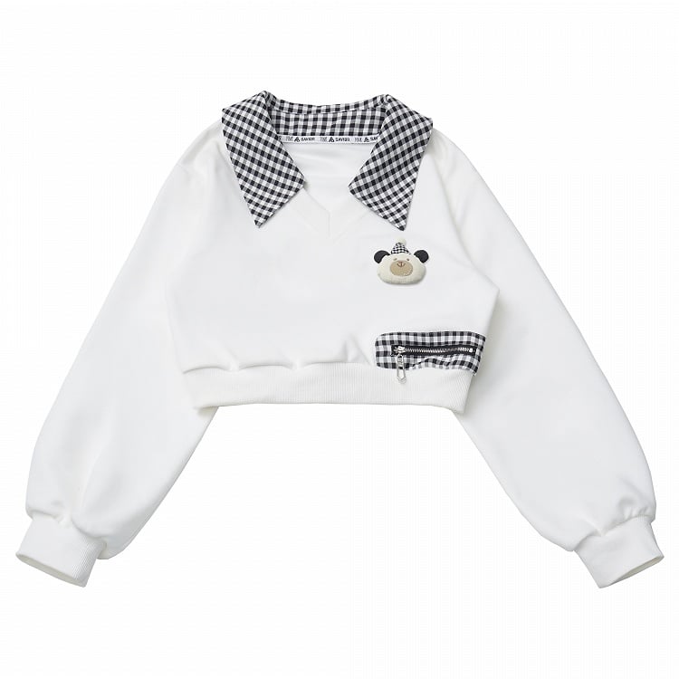 Accents with Plaid Sweatshirt Cropped White