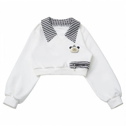 Accents with Plaid Sweatshirt Cropped White