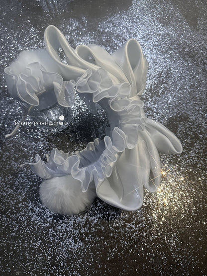 Blau-weißes baskisches Taillen-Satin-Schleifen-Trägerloses Puffkleid, kurzes Oberteil, komplettes Set