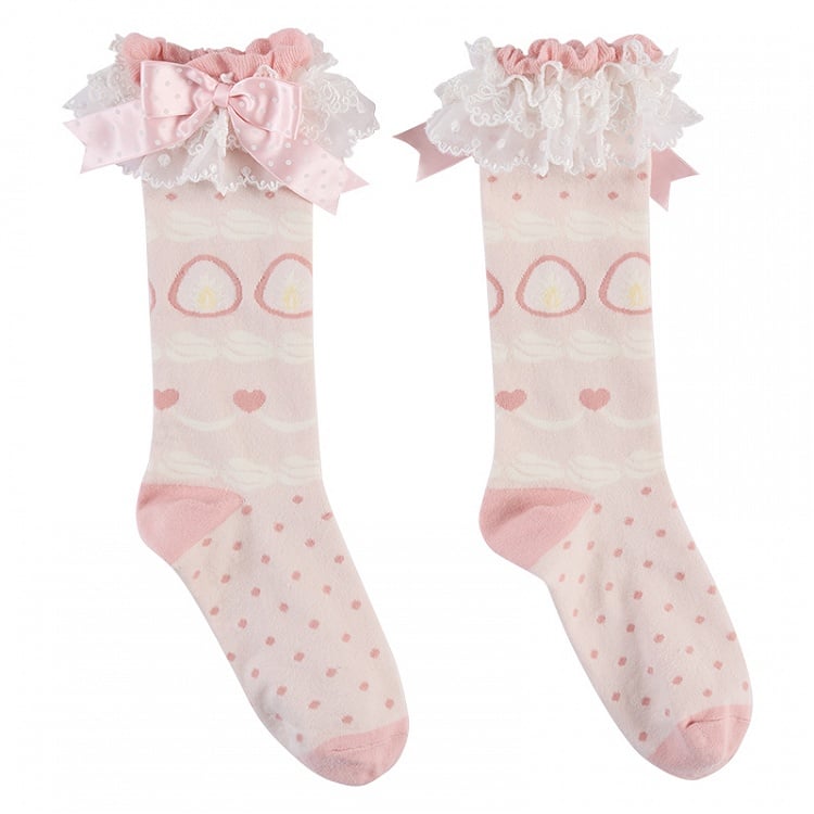 Pink / Red Strawberry and Polka Dots Pattern Socks