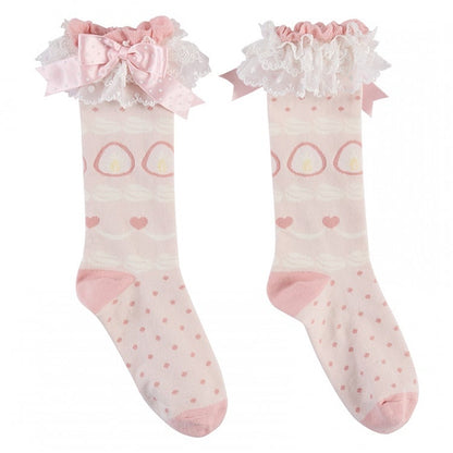 Pink / Red Strawberry and Polka Dots Pattern Socks