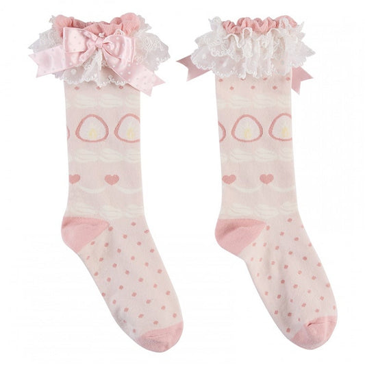 Pink / Red Strawberry and Polka Dots Pattern Socks