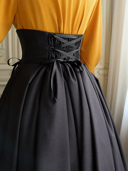 ダークグレーのエレガントなボーン入りコルセットベルト付きハイウエストロリータスカート