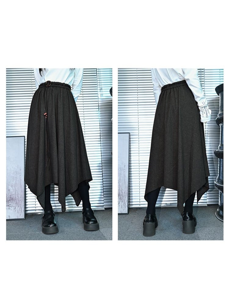 Waist Gray Handkerchief with Skirt for Woven Fall/Winter Hem Cord Elastic
