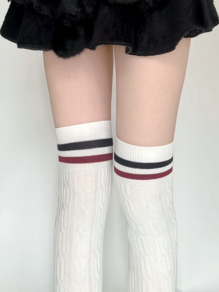 Striped Stockings Colors) (2 Preppy Cable-Knit